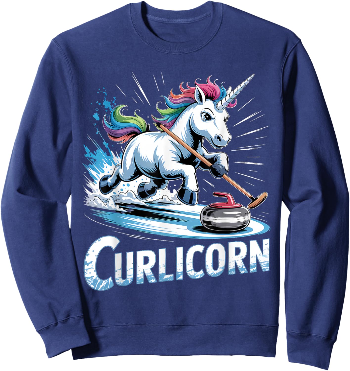 Curling Unicorn Ice Curling Player Ice Sport Funny Curling Sweatshirt - Sweatshirt | Navy