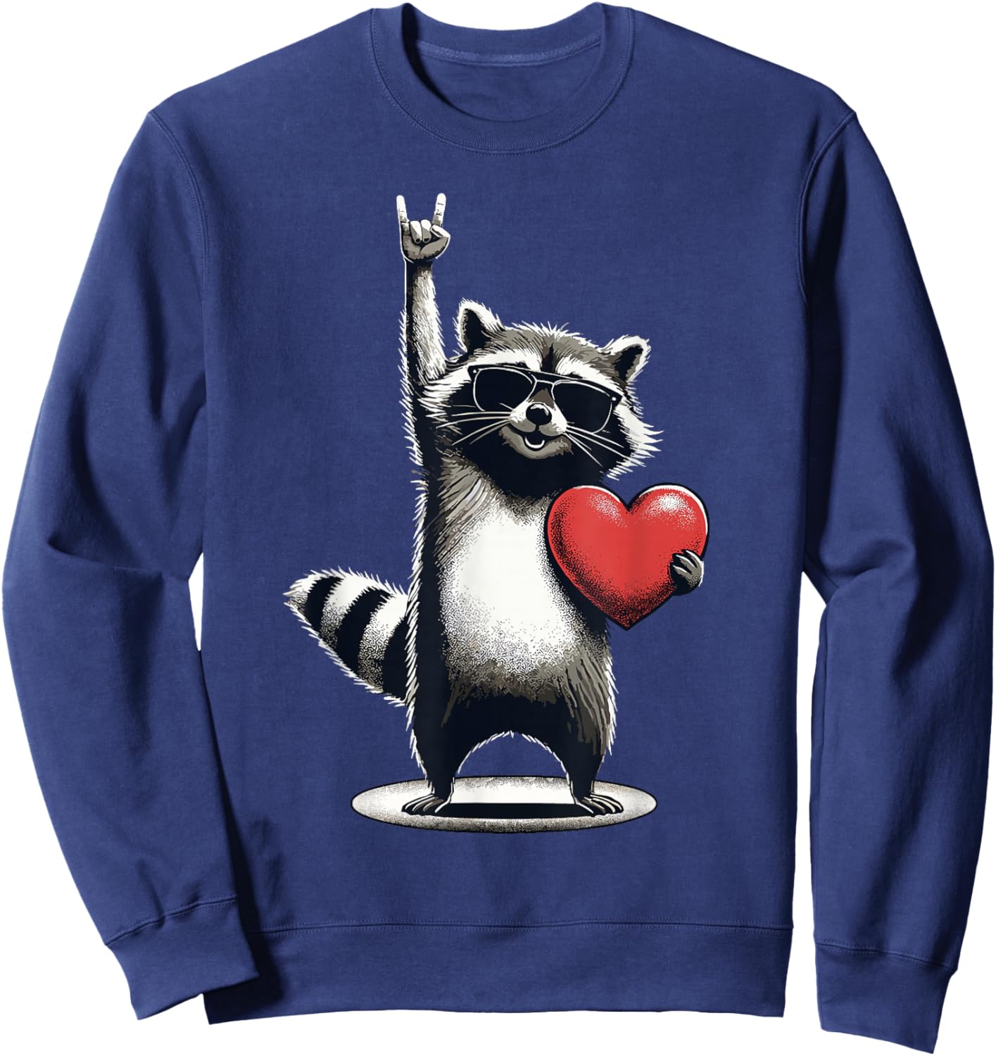 Funny Raccoon Rock On Men Women Kids St. Valentine's Day Sweatshirt - Sweatshirt | Navy