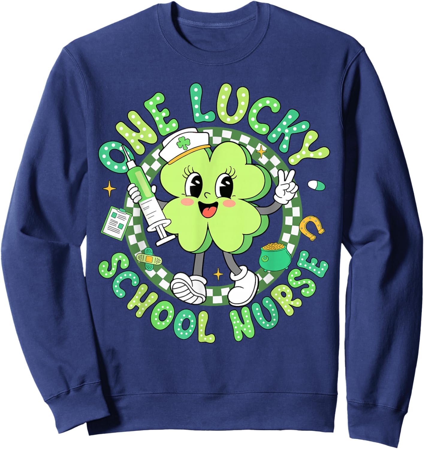 One Lucky School Nurse St Patrick's Day Shamrock Irish Women Sweatshirt - Sweatshirt | Navy