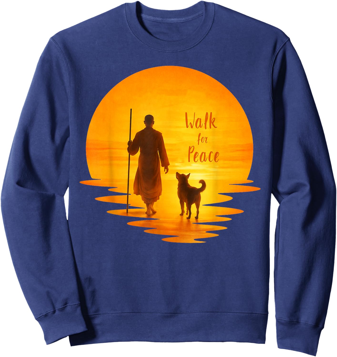 Walk for Peace Monk and Faithful Dog Pilgrimage Art Sweatshirt - Sweatshirt | Navy