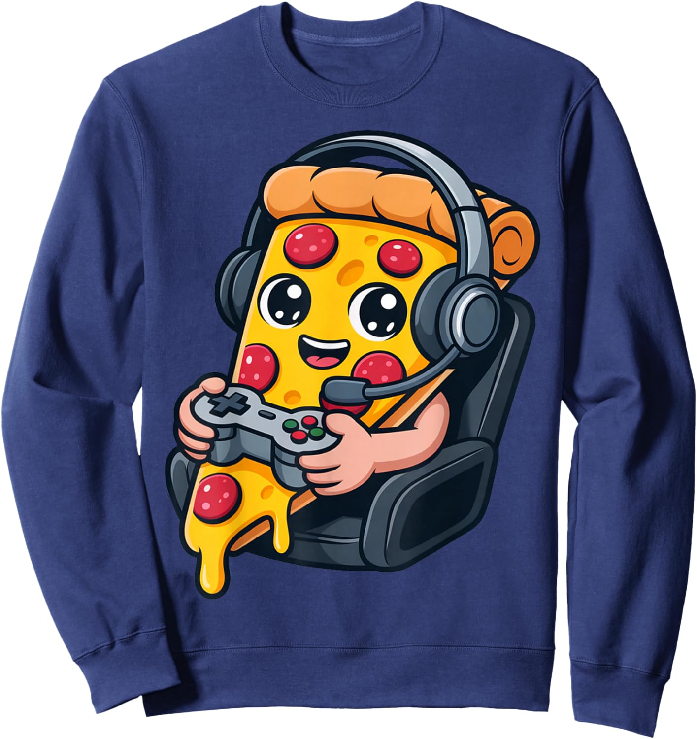 Pizza Gamer Headphone Controller Funny Food Sweatshirt - Sweatshirt | Navy