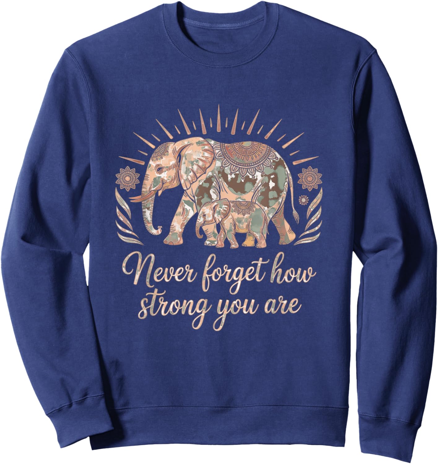 Boho Elephant Strength and Resilience Affirmation Sweatshirt - Sweatshirt | Navy