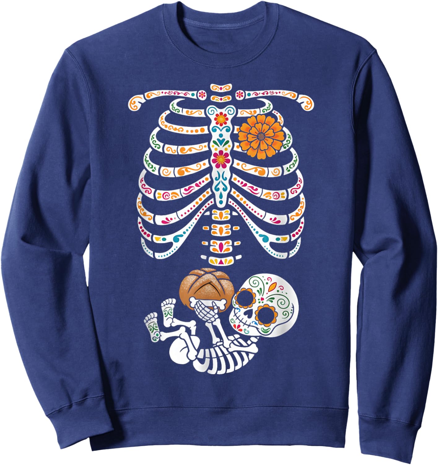 Pregnancy Skeleton Dia De Los Muertos Mexican Belly Bump Sweatshirt - Sweatshirt | Navy