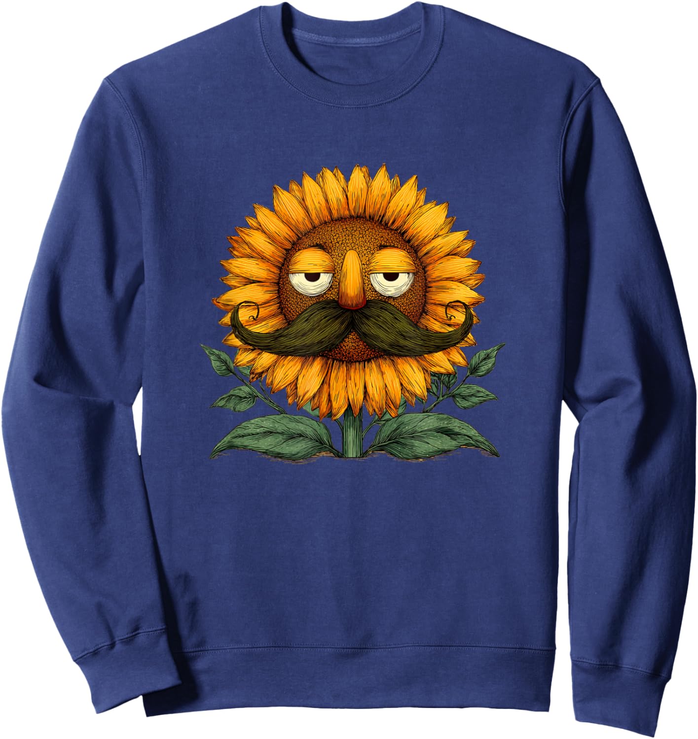 Handsome Sunflower Man with Mustache Beard Costume Sweatshirt - Sweatshirt | Navy