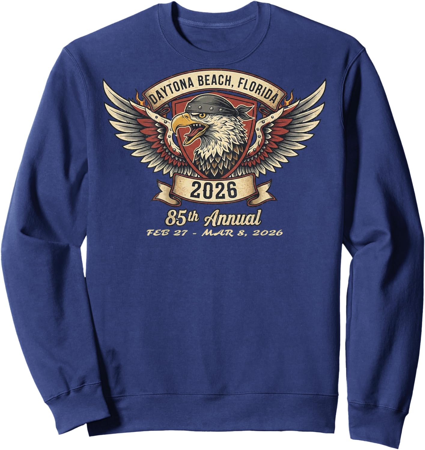 2026 Daytona Beach, Florida, 85th Anniversary Art On Back Sweatshirt - Sweatshirt | Navy