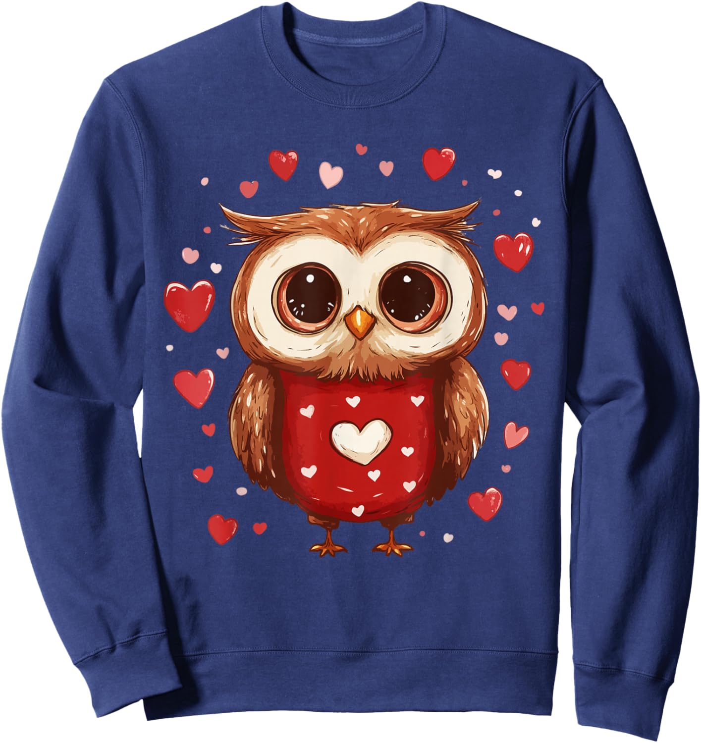 Owl Lover Heart Girls Valentine’s Day Women Owl Sweatshirt - Sweatshirt | Navy