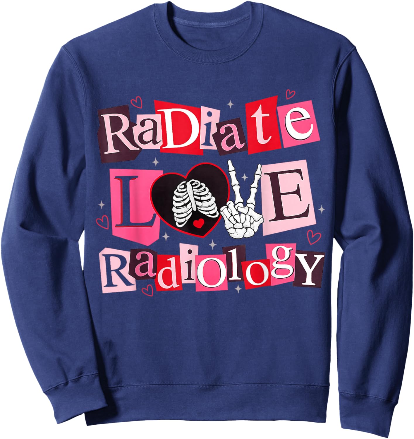 Radiate Love Radiology Shirt Rad Tech Valentines Skeleton Sweatshirt - Sweatshirt | Navy