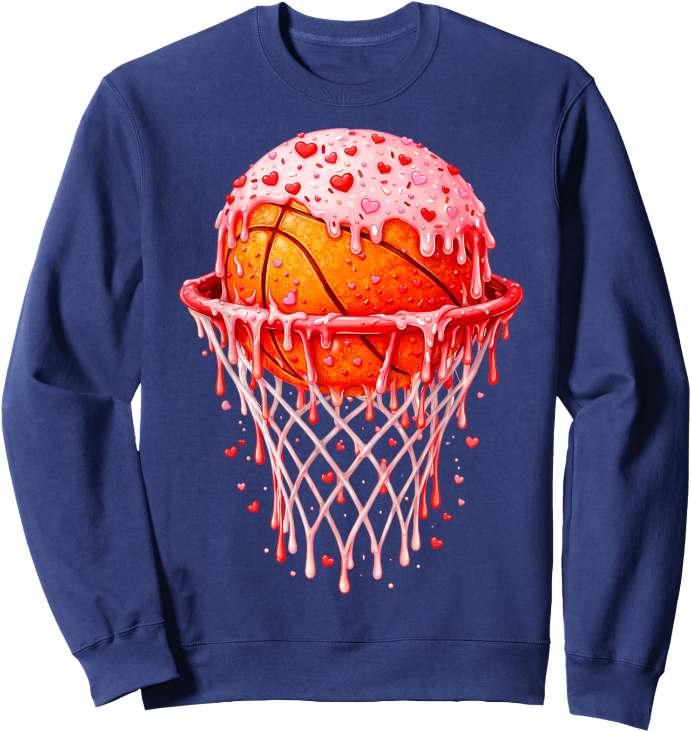 Valentines Day Heart Basketball Hoop Ice Cream Drip Men Kids Sweatshirt - Sweatshirt | Navy