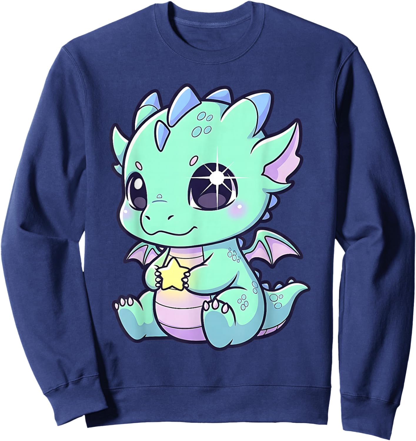 Cute Baby Dragon Kawaii Pastel Fantasy Dragon Anime Style Sweatshirt - Sweatshirt | Navy