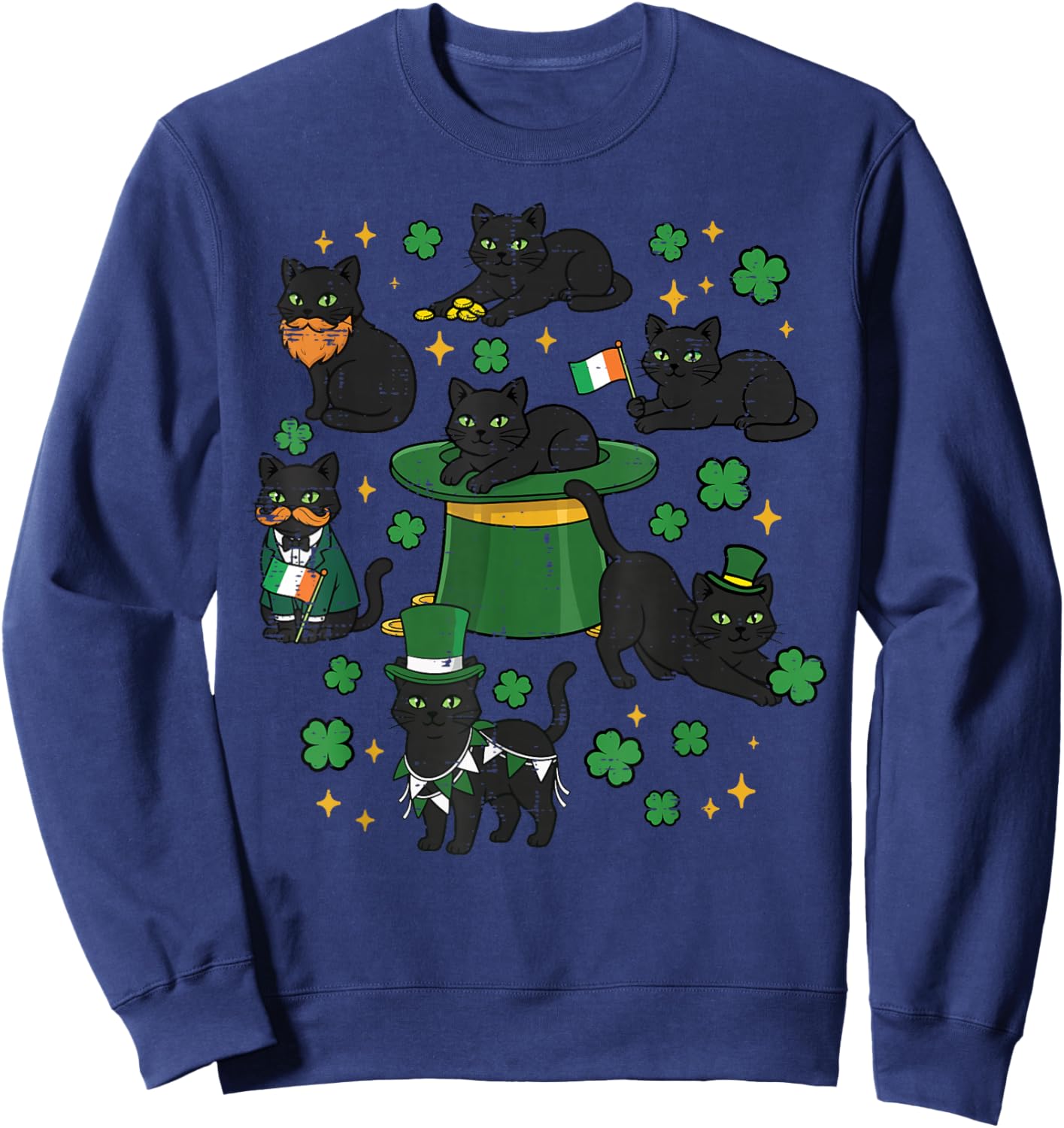 St Patricks Day Black Cats Saint Paddys Kitten Women Men Kid Sweatshirt - Sweatshirt | Navy