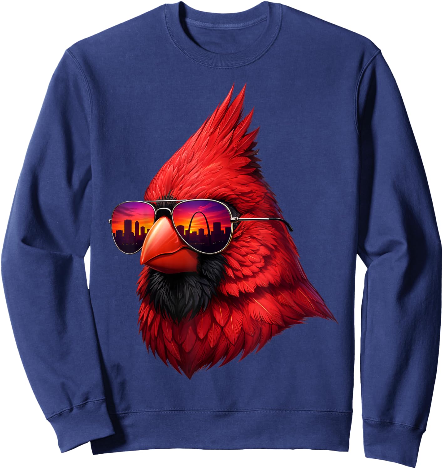 Vintage Northern Cardinal with Sunglasses Retro Sweatshirt - Sweatshirt | Navy