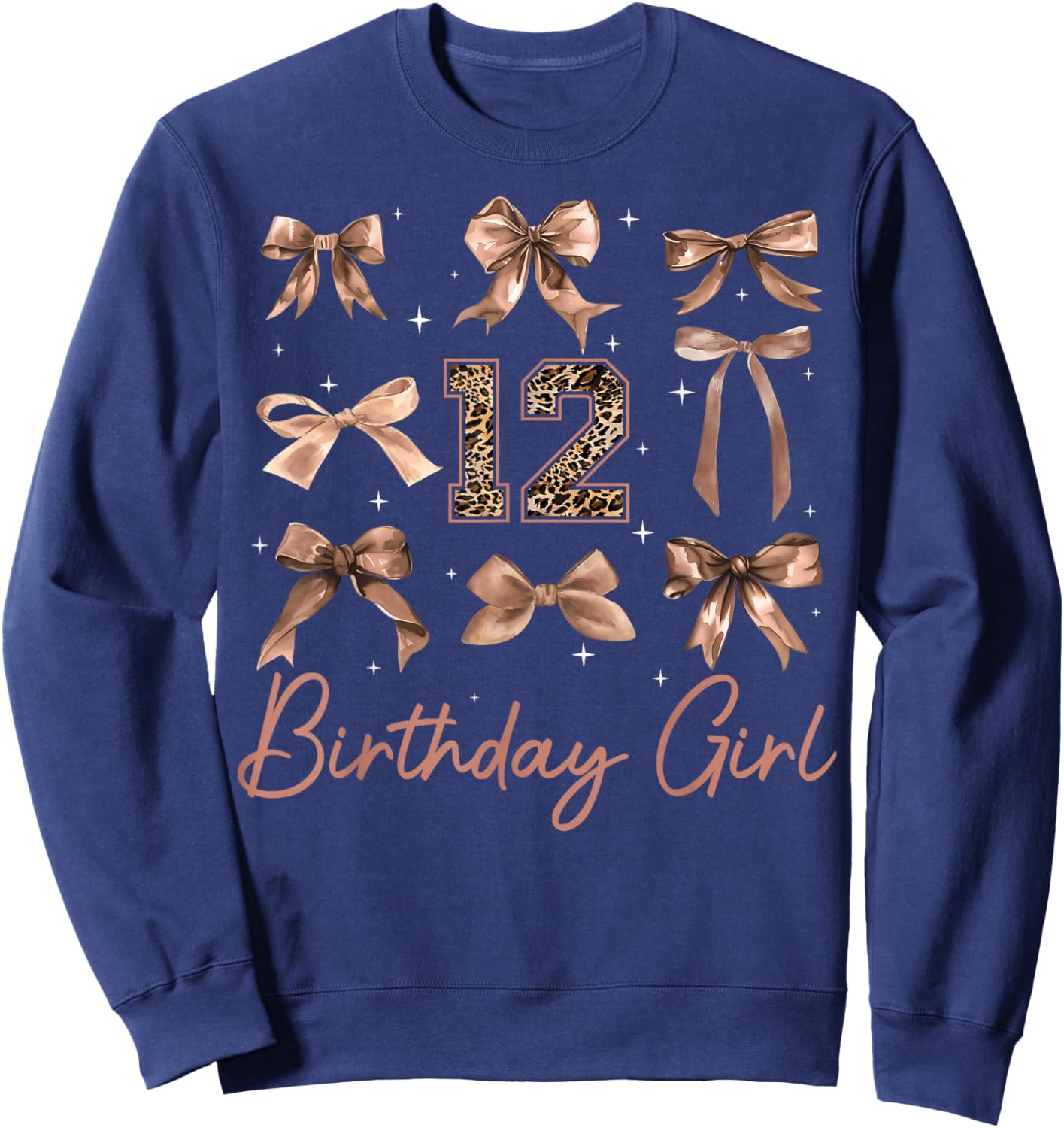 12th Birthday Girl Coquette Bow Leopard 12 Year Old Girls Sweatshirt - Sweatshirt | Navy