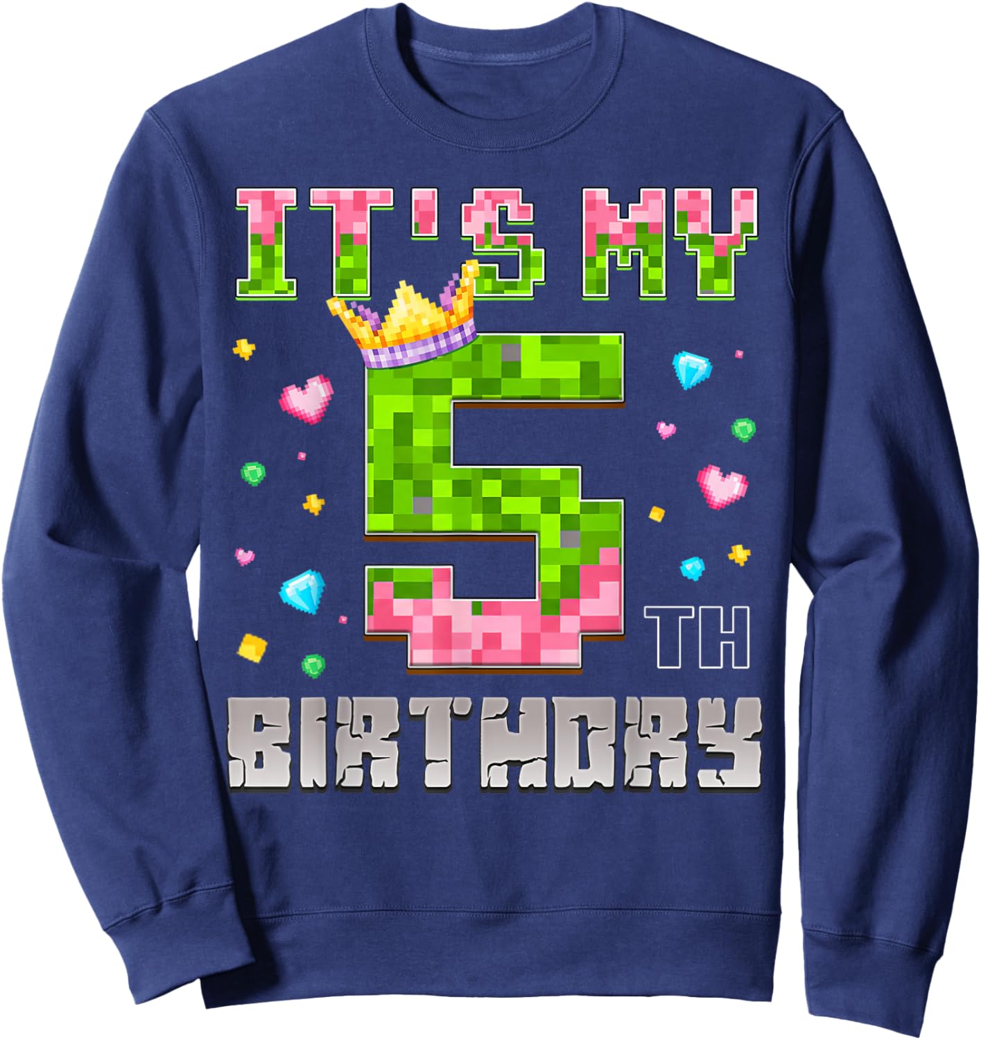 Birthday Girl Shirt It's My 5th Birthday Video Game Pixel Sweatshirt - Sweatshirt | Navy