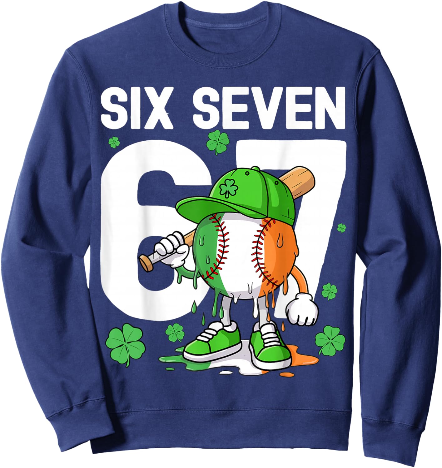 Boys St Patricks Day 67 Six Seven Baseball Ice Cream Drip Sweatshirt - Sweatshirt | Navy