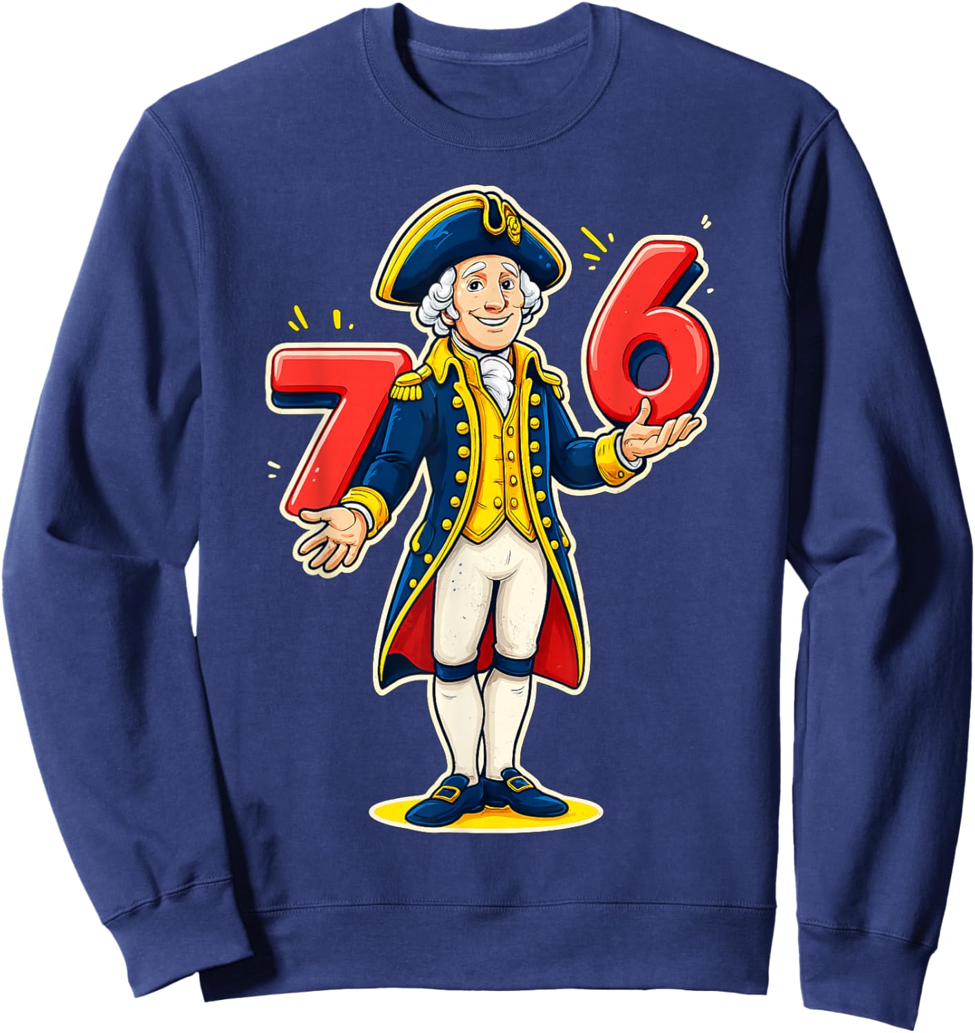 Funny George Washington 76 Meme Six Seven Patriotic Sweatshirt - Sweatshirt | Navy