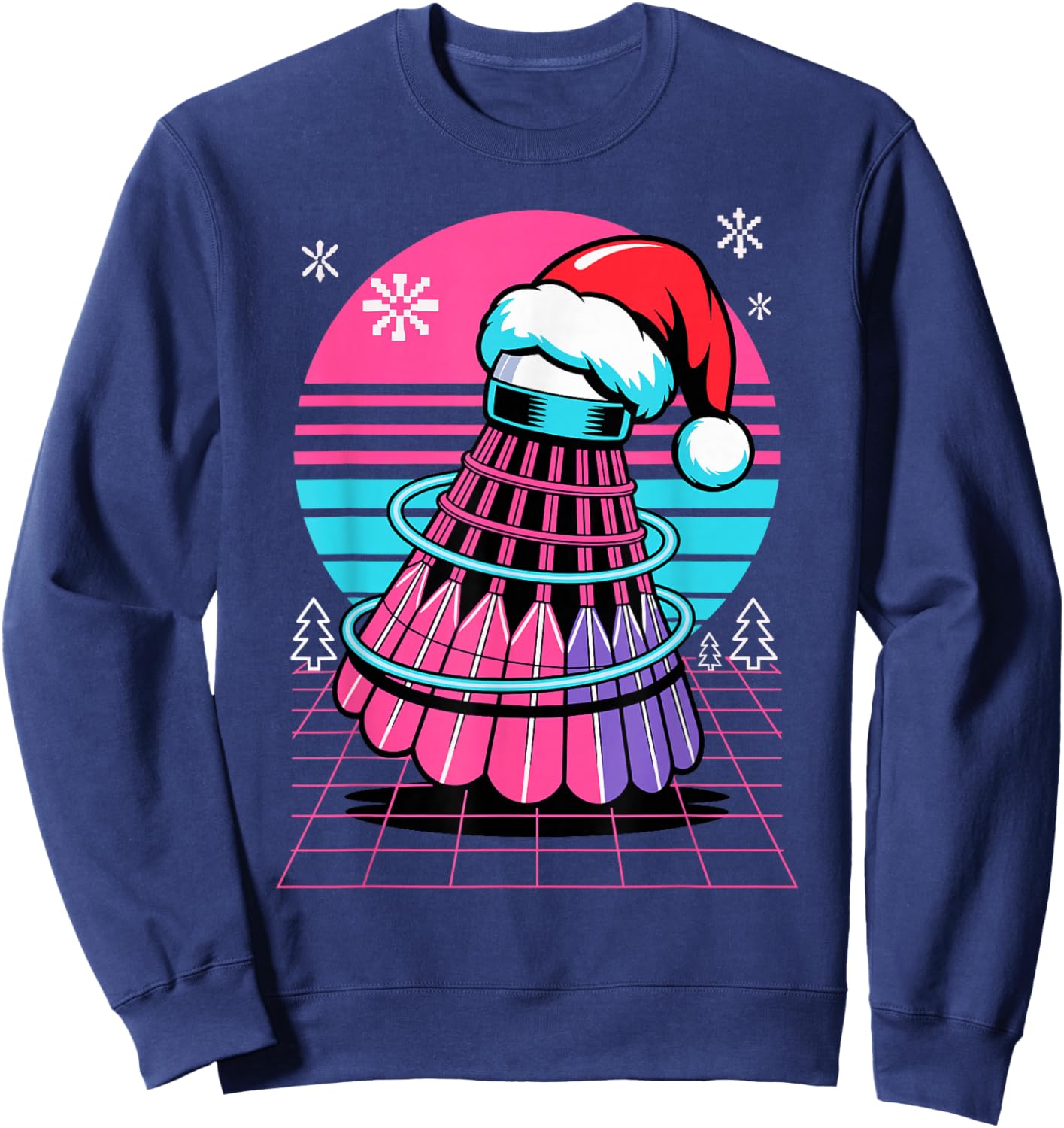 Christmas Synthwave Badminton Shuttlecock Sweatshirt - Sweatshirt | Navy