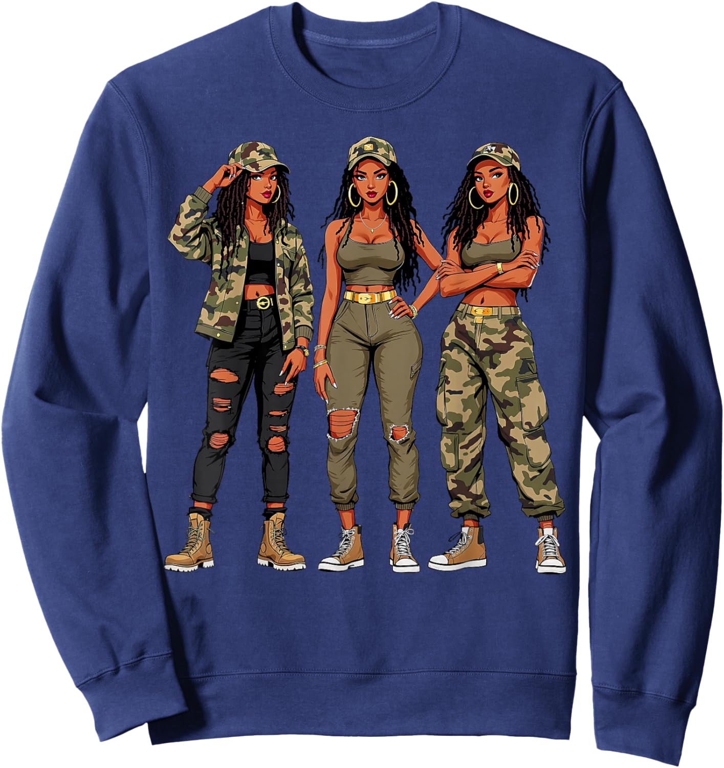 Black Woman Locs Camo Melanin Black History Month Junteenth Sweatshirt - Sweatshirt | Navy