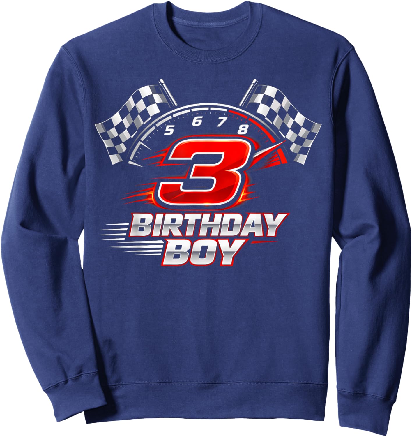 Race Car 3 Birthday Party Racing 3rd Bday Thee Year Old Boy Sweatshirt - Sweatshirt | Navy
