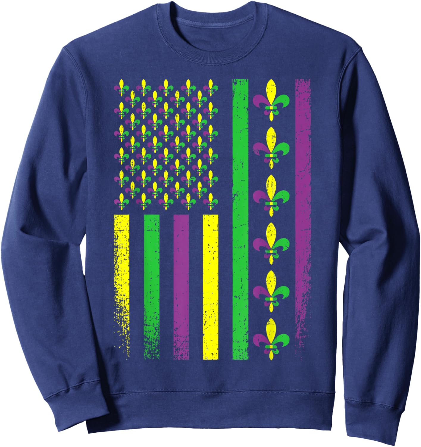 Mardi Gras Fleur De Lis US American Flag Men Women Kids Sweatshirt - Sweatshirt | Navy
