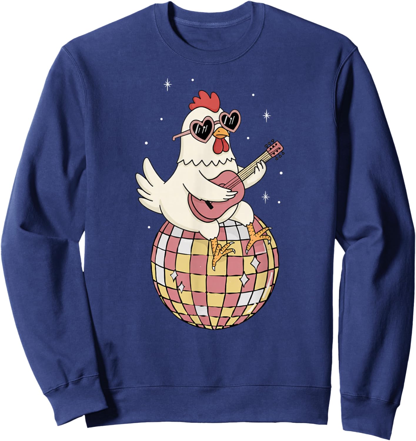 Funny Chicken Disco Dancing Ball Groovy Retro 80s Costume Sweatshirt - Sweatshirt | Navy