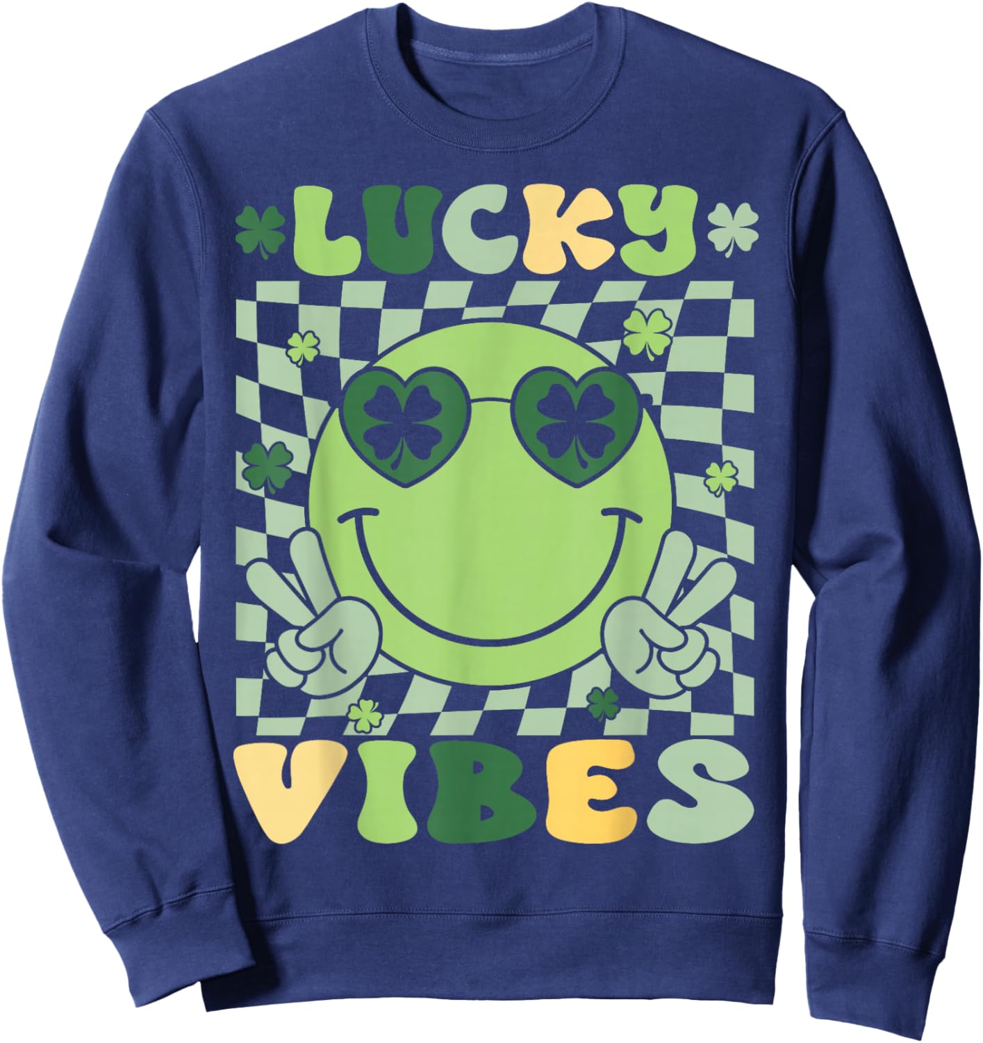 St Patricks Day Women Girls Kid Toddler Shamrock Lucky Vibes Sweatshirt - Sweatshirt | Navy