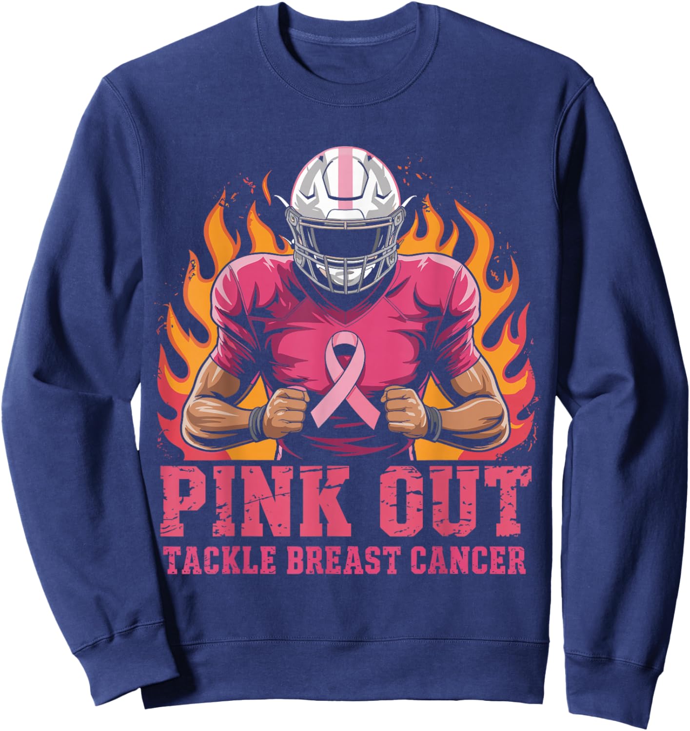 Pink Out Tackle Breast Cancer Awareness American Football Sweatshirt - Sweatshirt | Navy