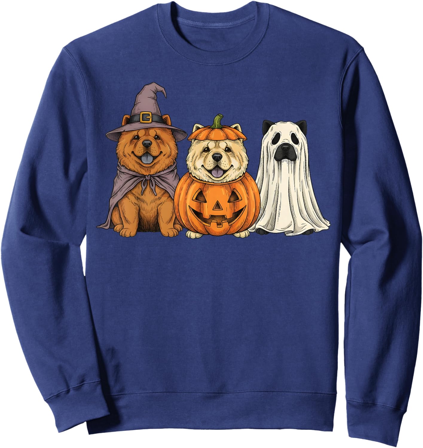 Spooky Ghost Chow Chow Pumpkin Halloween Dog Lover Sweatshirt - Sweatshirt | Navy
