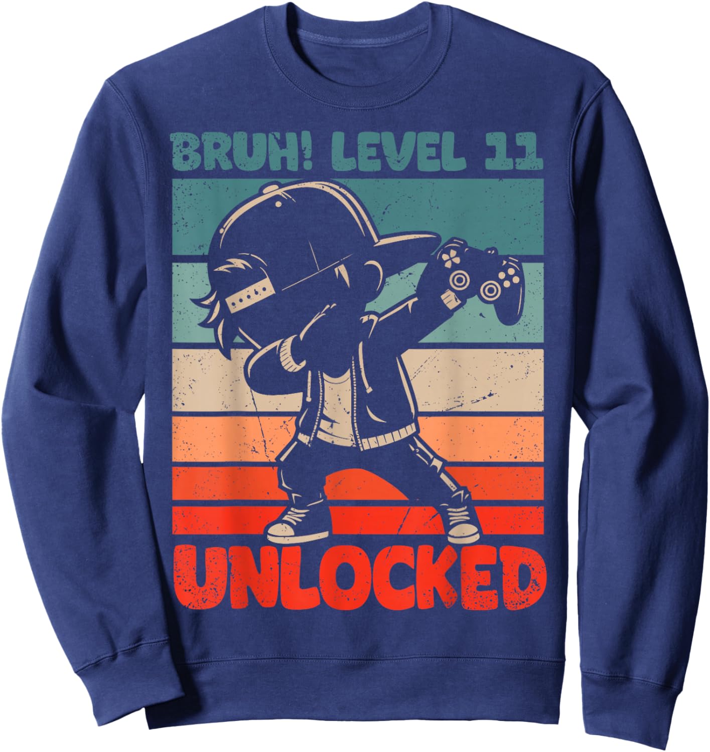 Bruh Level 11 Unlocked 11 Year Old 11th Birthday Dabbing Boy Sweatshirt - Sweatshirt | Navy