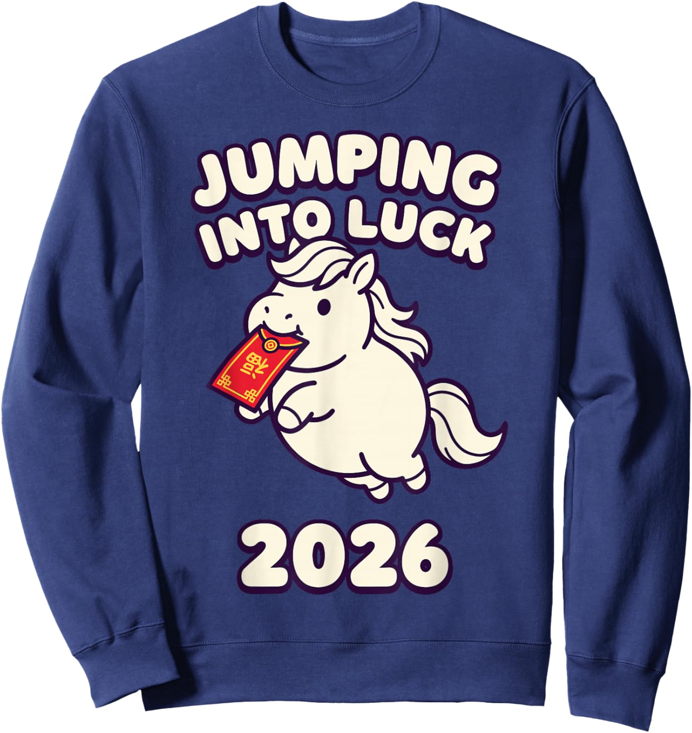 Jumping Into Luck 2026 Chinese New Year Horse Kawaii Sweatshirt - Sweatshirt | Navy