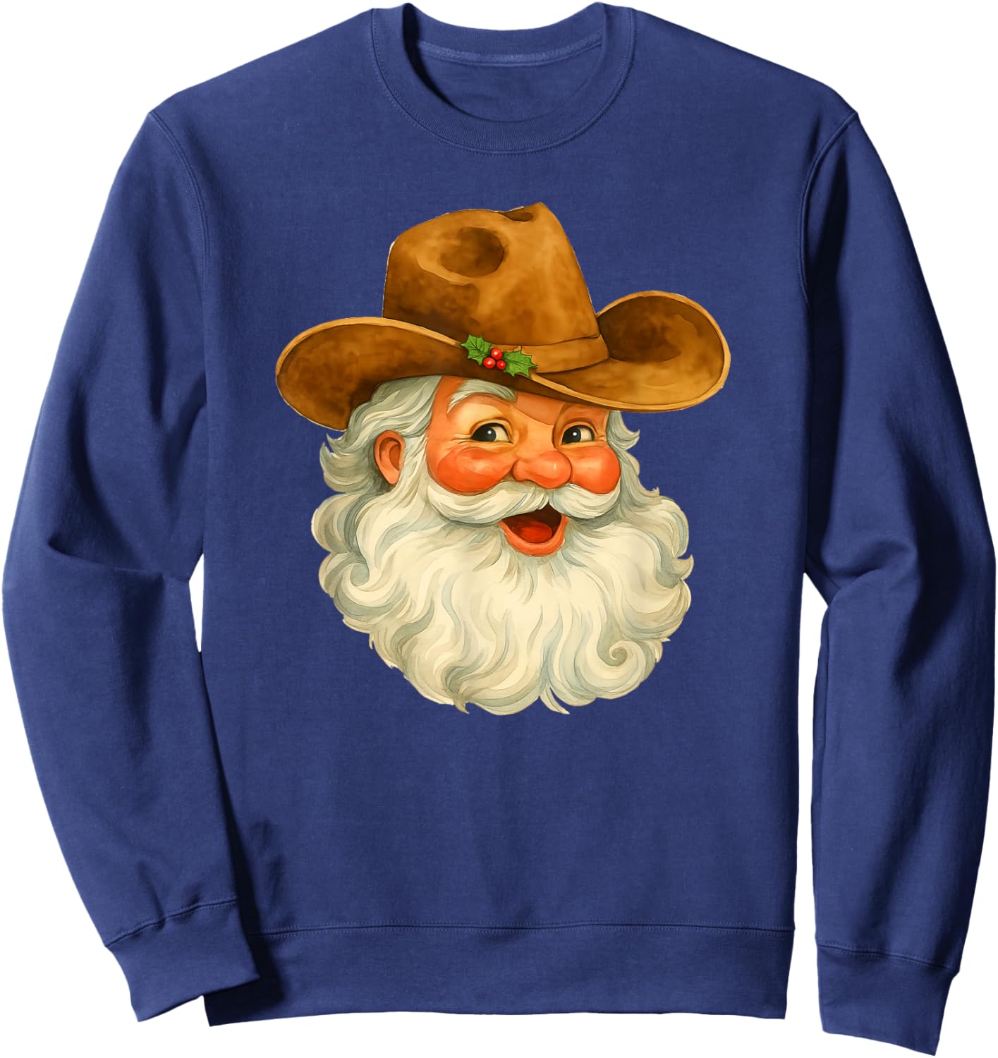 Santa Cowboy Western Christmas Xmas Holiday Pajamas Sweatshirt - Sweatshirt | Navy