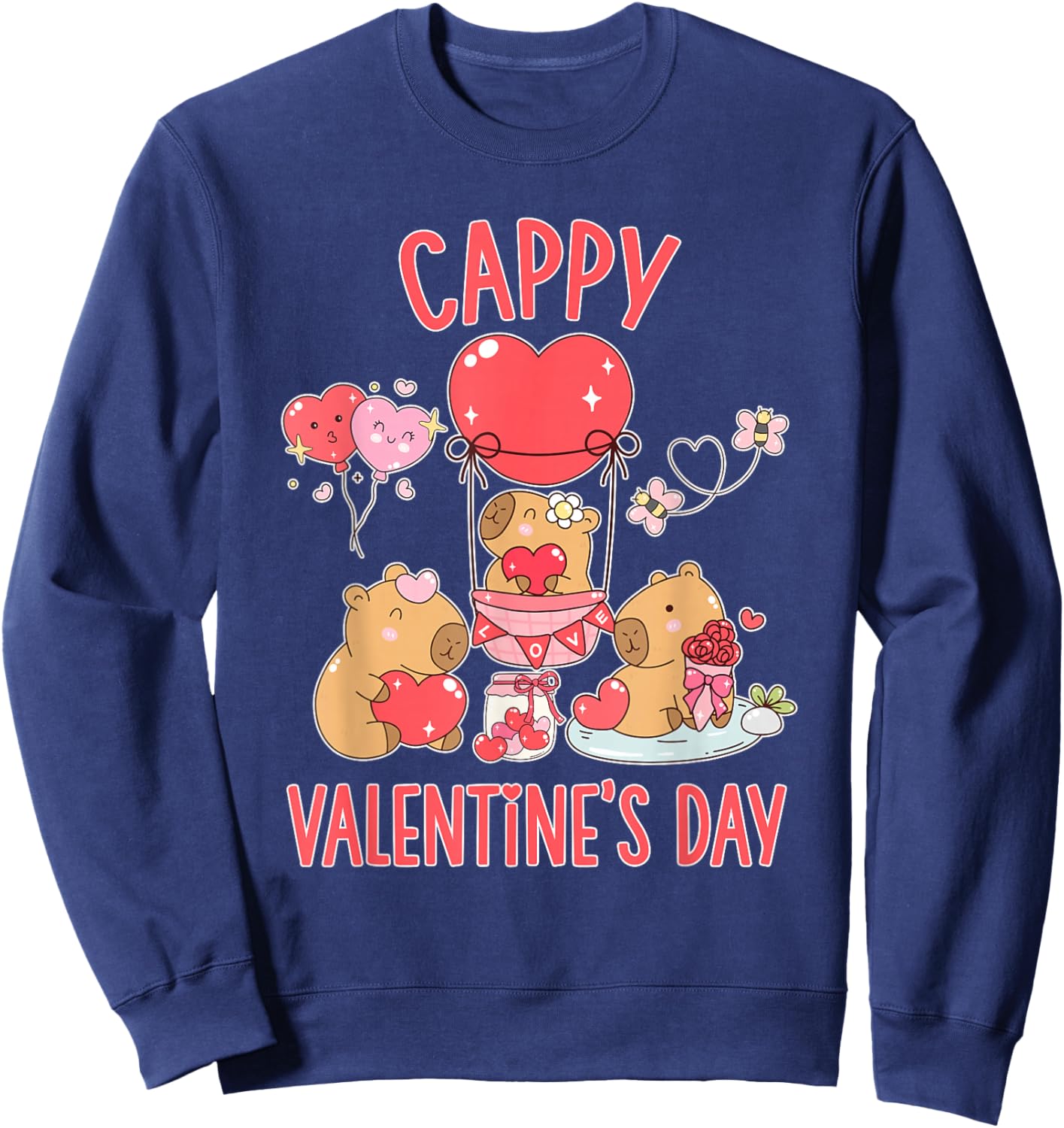 Cute Capybara Cappy Valentine's Day Capy Love Adults Kids Sweatshirt - Sweatshirt | Navy