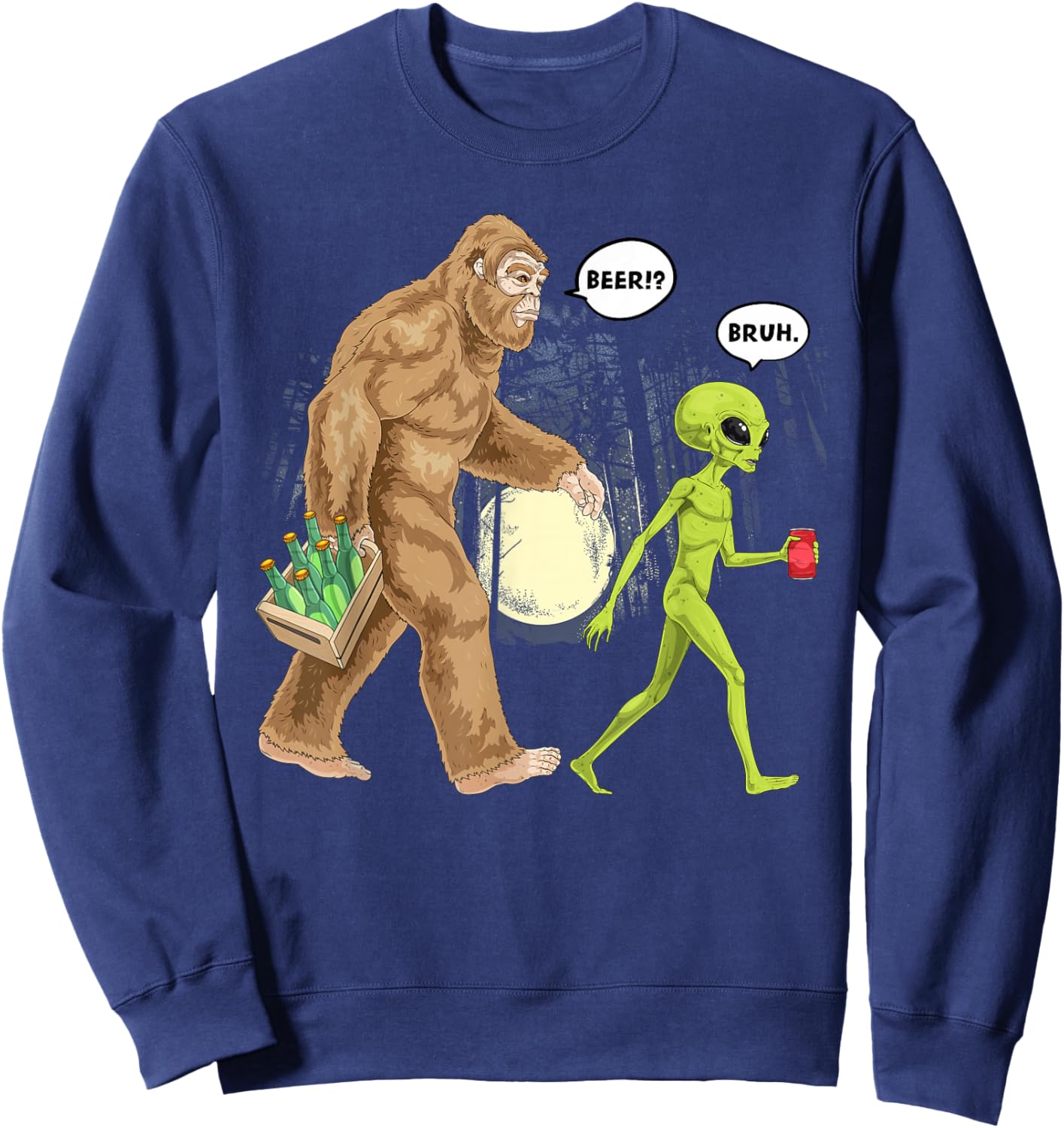 Bigfoot Alien Beer UFO Funny Futuristic Sasquatch Outdoor Sweatshirt - Sweatshirt | Navy