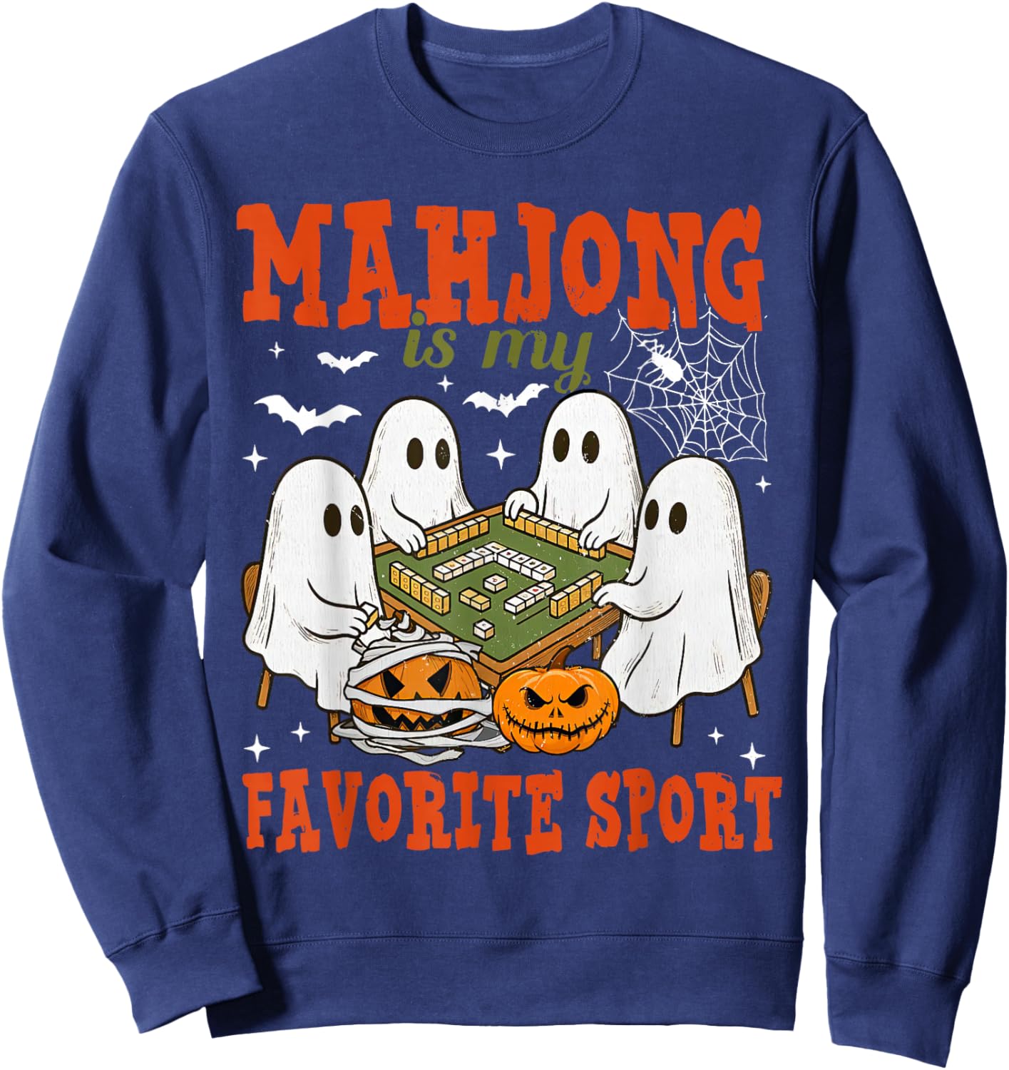 Mahjong is My Favorite Sport Ghost Playing Mahjong Halloween Sweatshirt - Sweatshirt | Navy