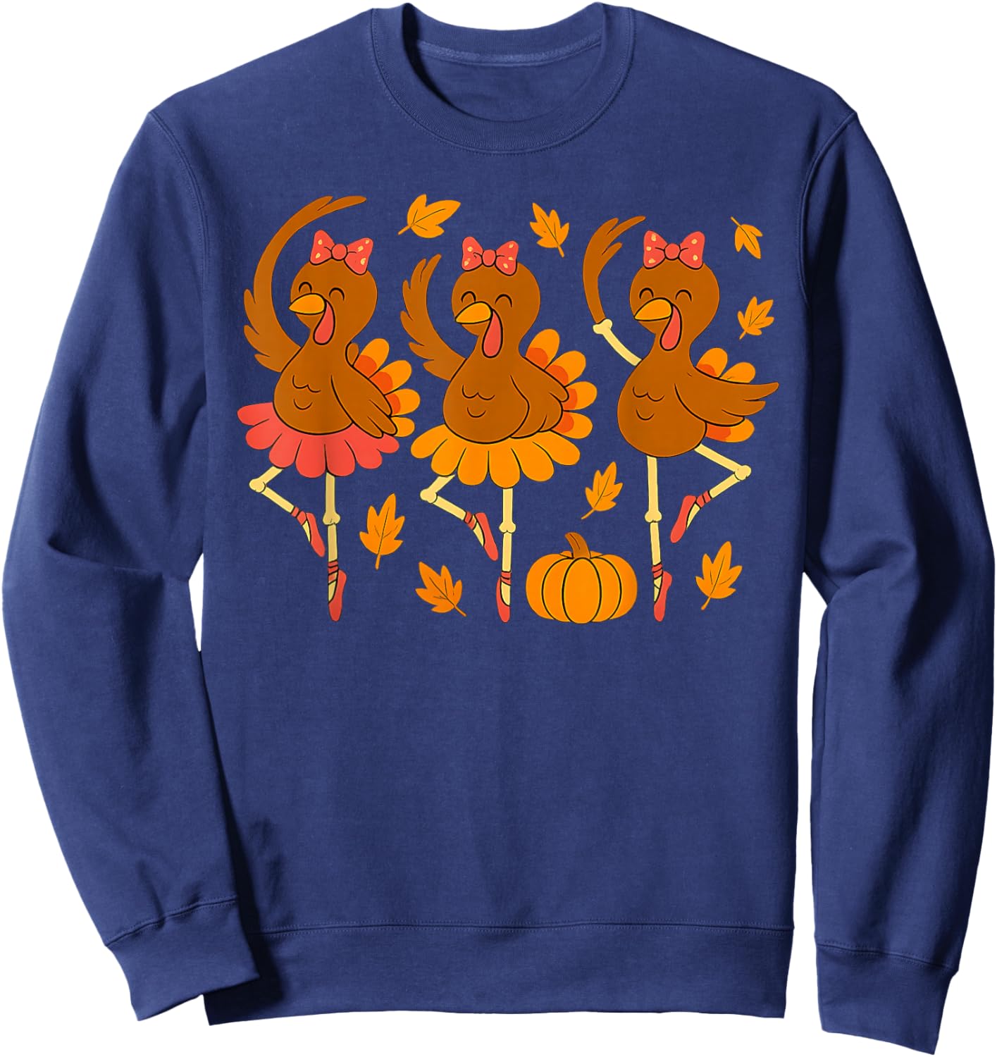 Ballet Turkey Pumpkin Fall Autumn Girls Turkey Thanksgiving Sweatshirt - Sweatshirt | Navy