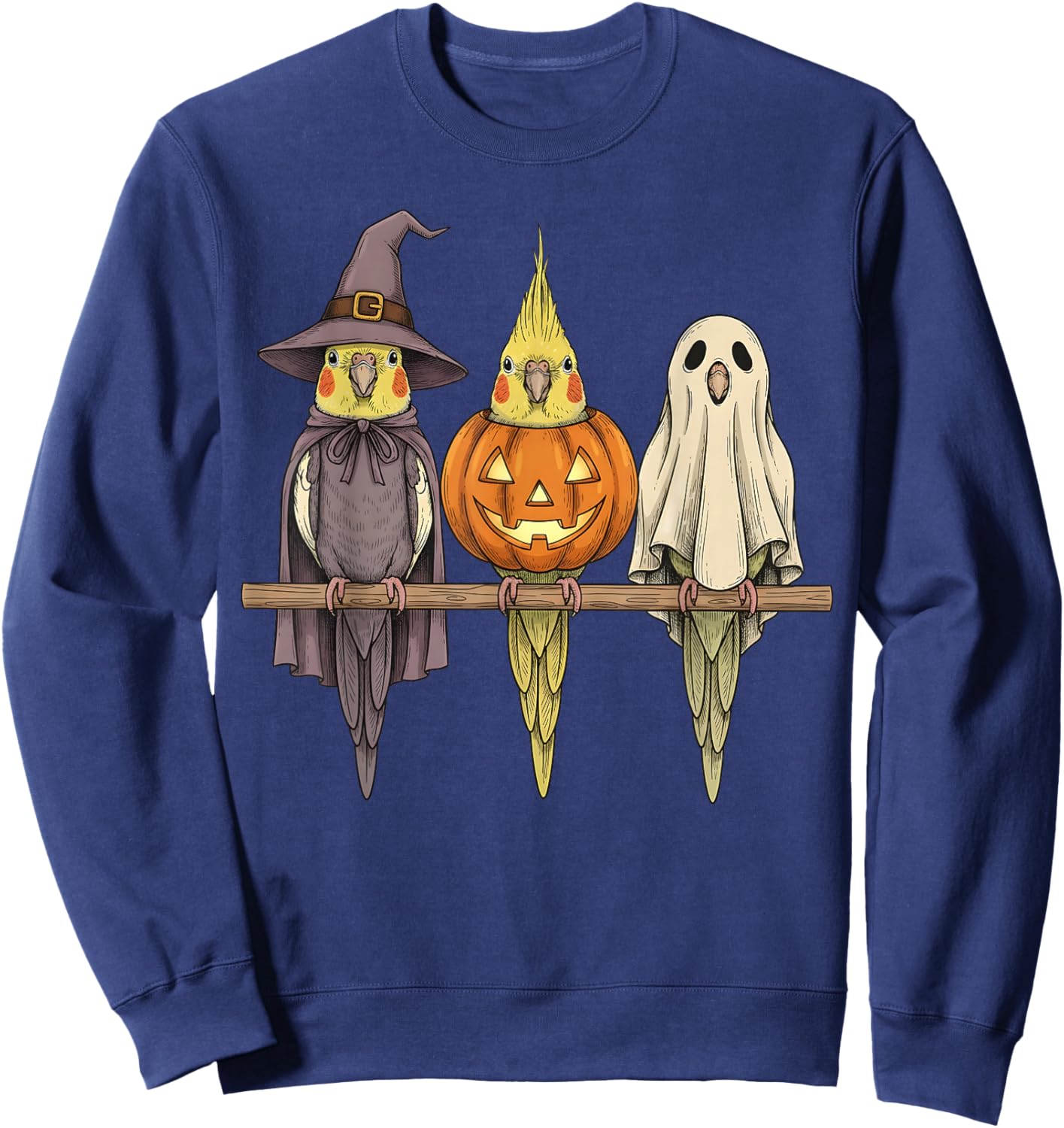 Spooky Ghost Cockatiel Parrot Lover Pumpkin Halloween Sweatshirt - Sweatshirt | Navy