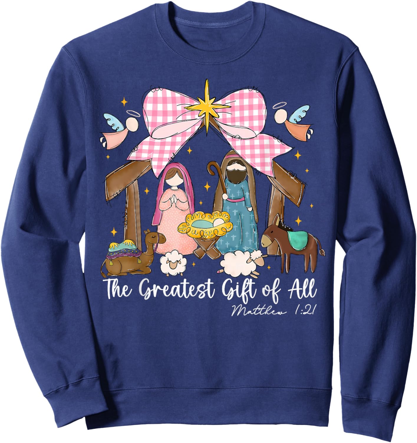 The Greatest Gift of All Jesus Christian Holiday Christmas Sweatshirt - Sweatshirt | Navy