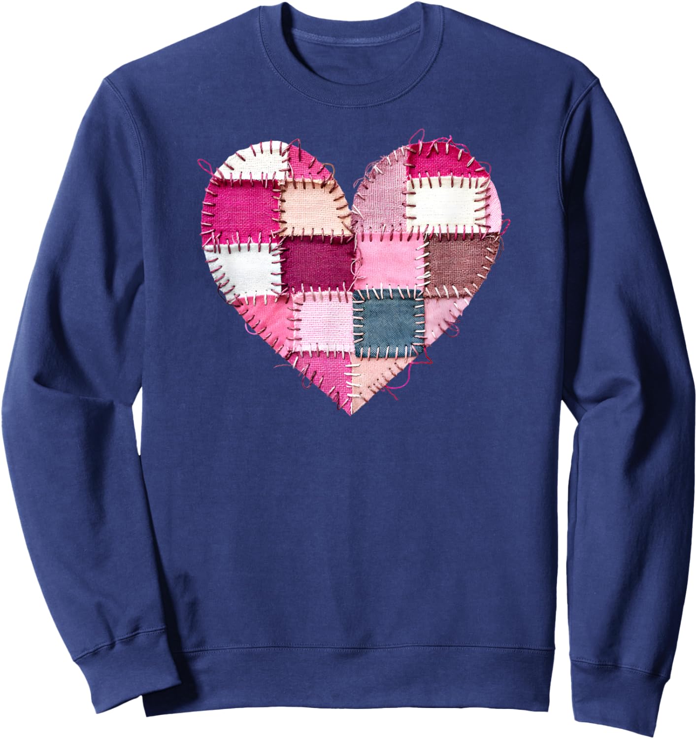 Valentine’s Day Faux Quilt Patchwork Heart Sweatshirt - Sweatshirt | Navy