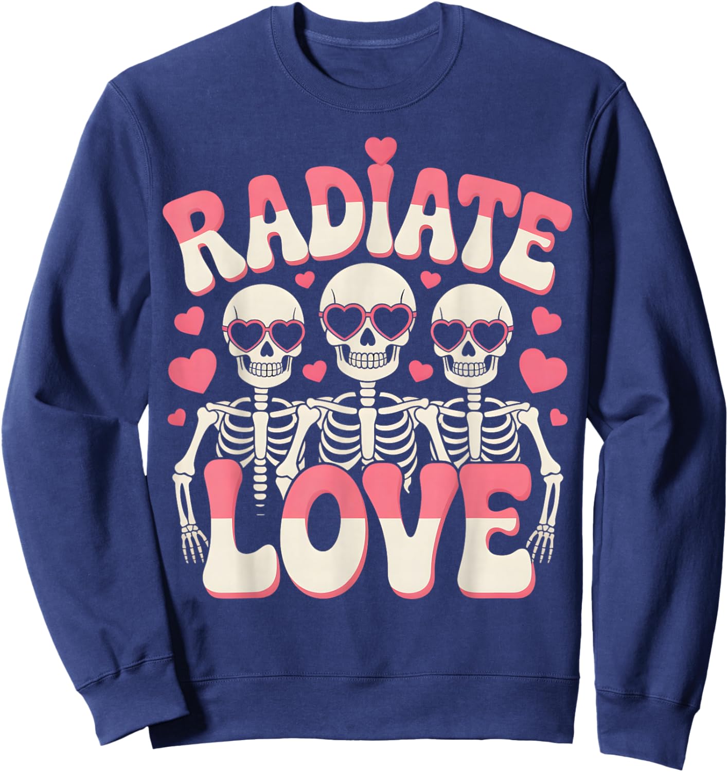 Radiate Love Skeleton Heart Sunglasses Retro Valentine Vibes Sweatshirt - Sweatshirt | Navy