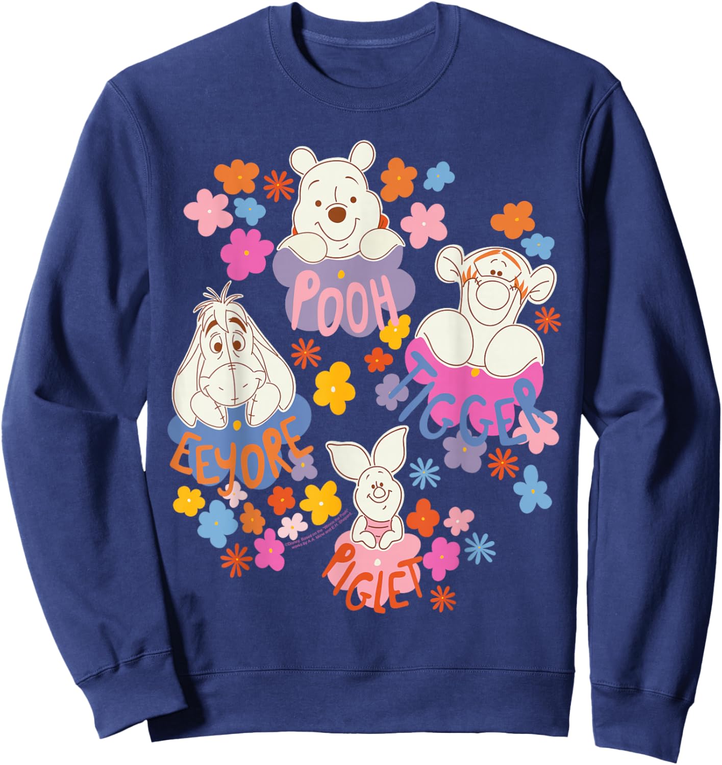 Disney Winnie The Pooh Spring Easter Friendly Flower Faces Sweatshirt - Sweatshirt | Navy
