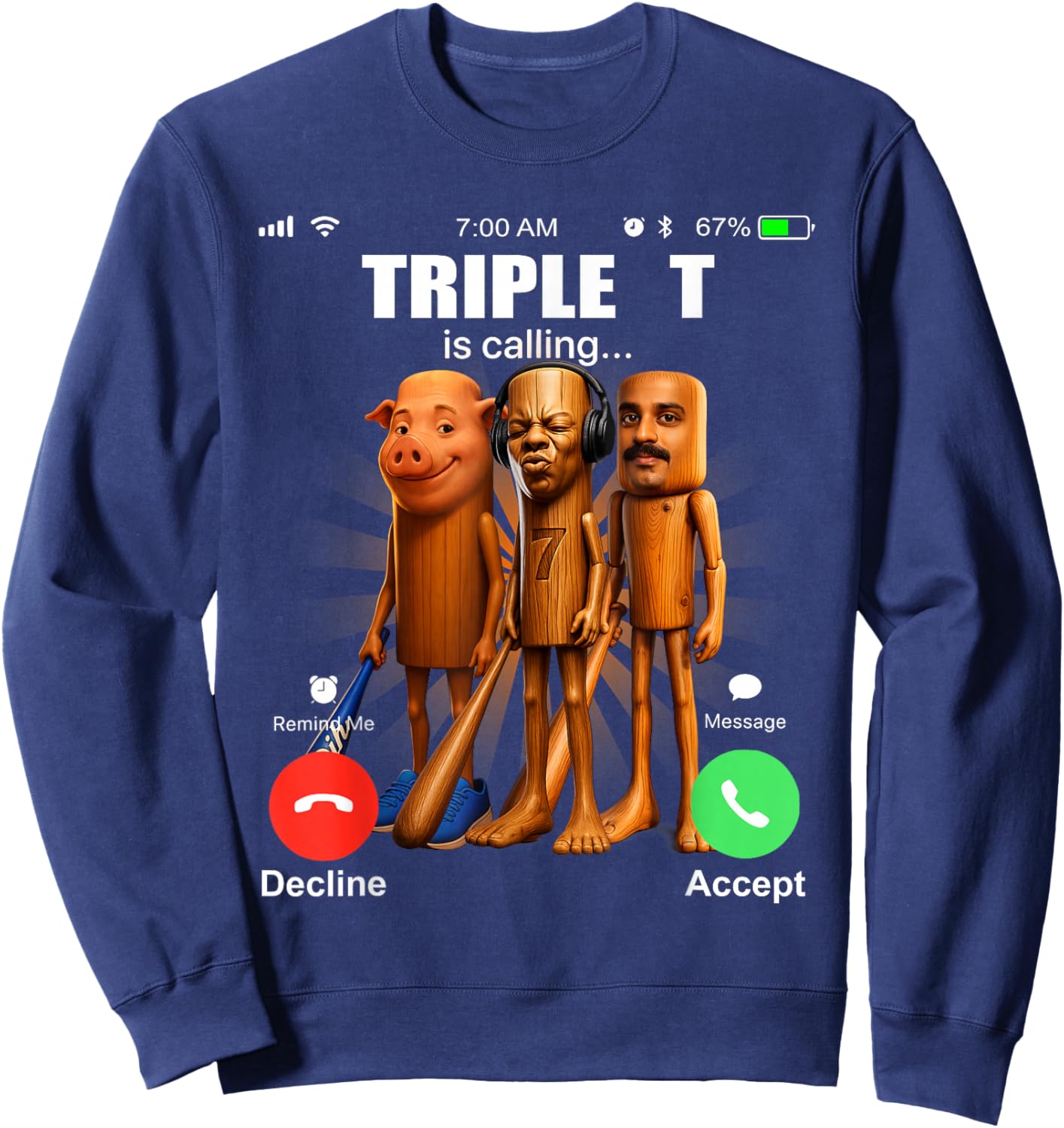 Funy Triple T Tung Tung Tung Speed John Pork Amir is Calling Sweatshirt - Sweatshirt | Navy