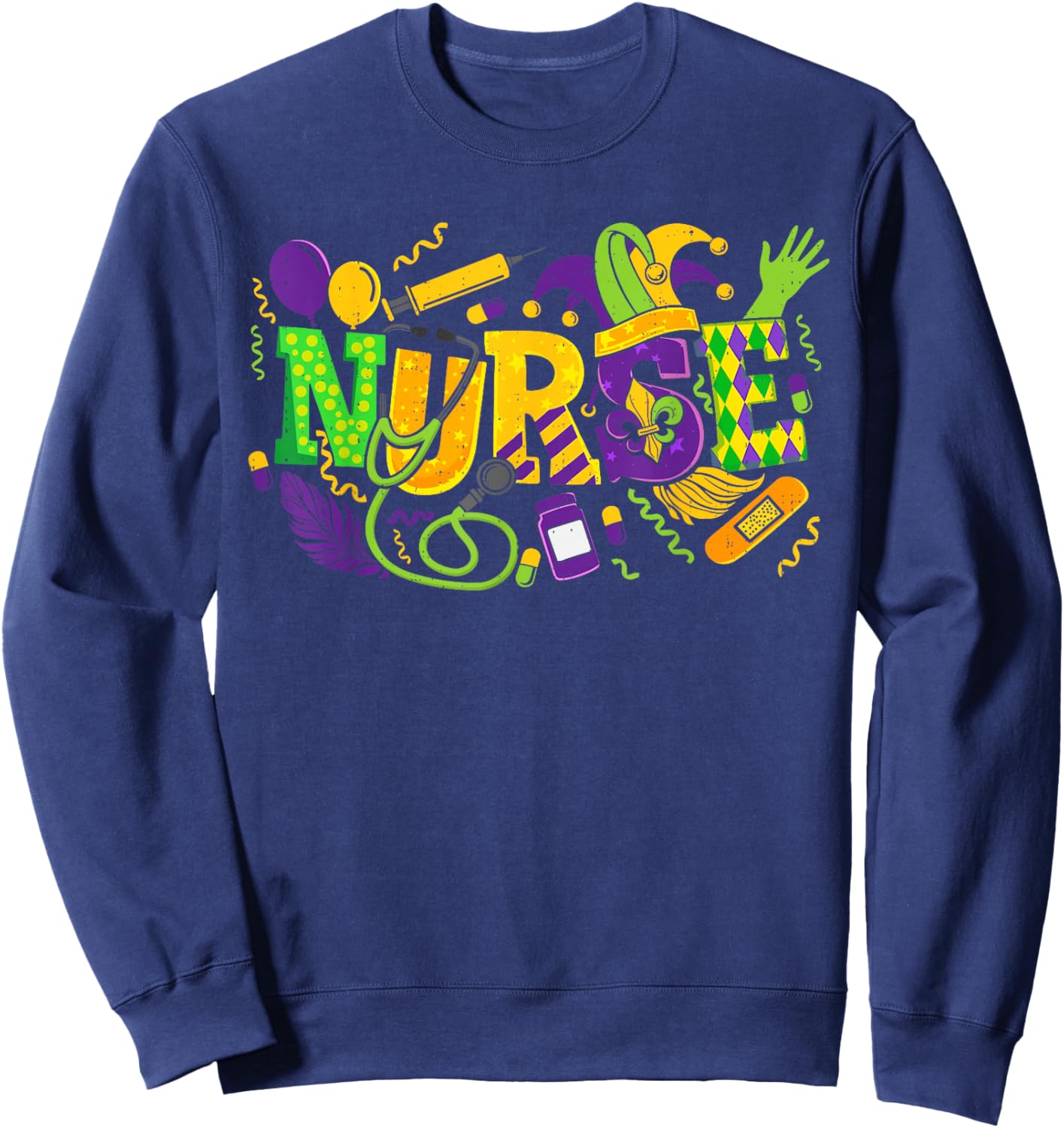 Mardi Gras Nurse Carnival Beads Medical Healthcare Sweatshirt - Sweatshirt | Navy