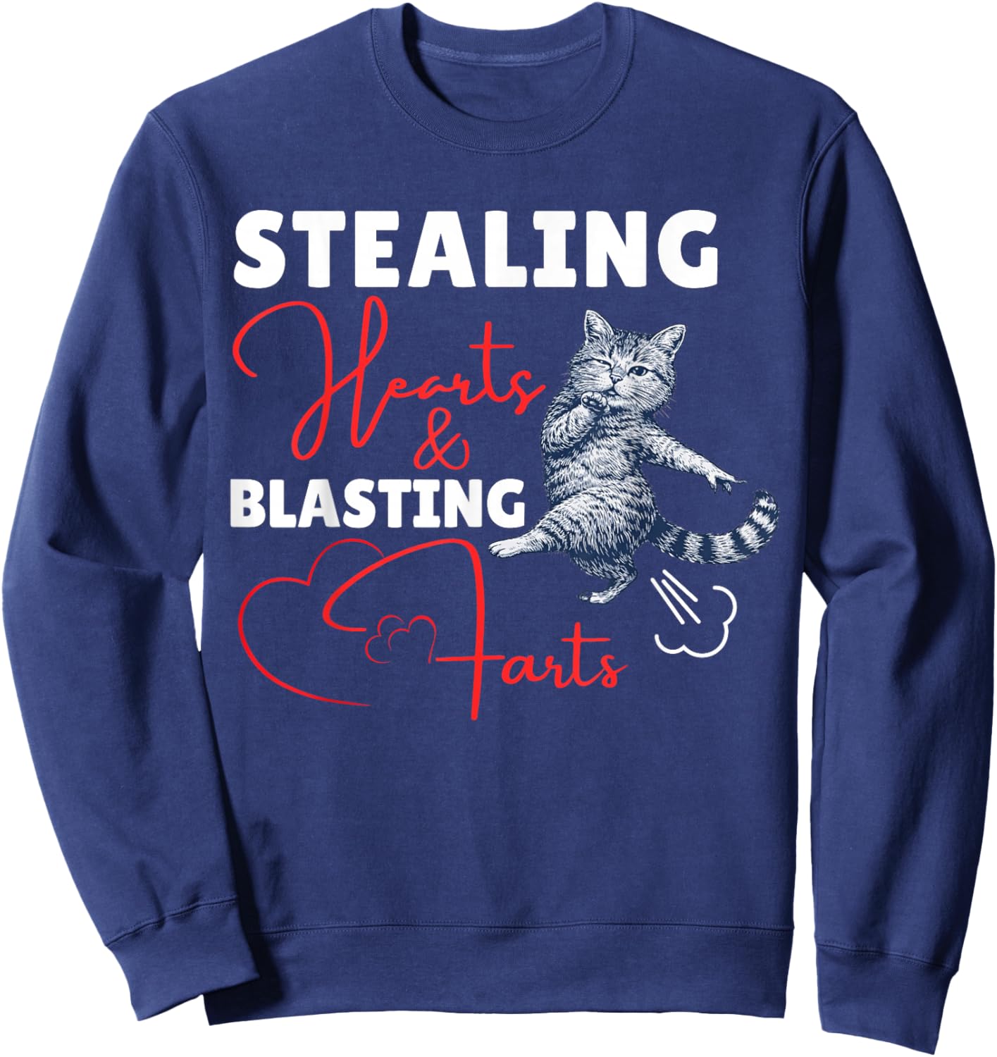 Stealing Hearts and Blasting Farts Funny Cat Lover Valentine Sweatshirt - Sweatshirt | Navy