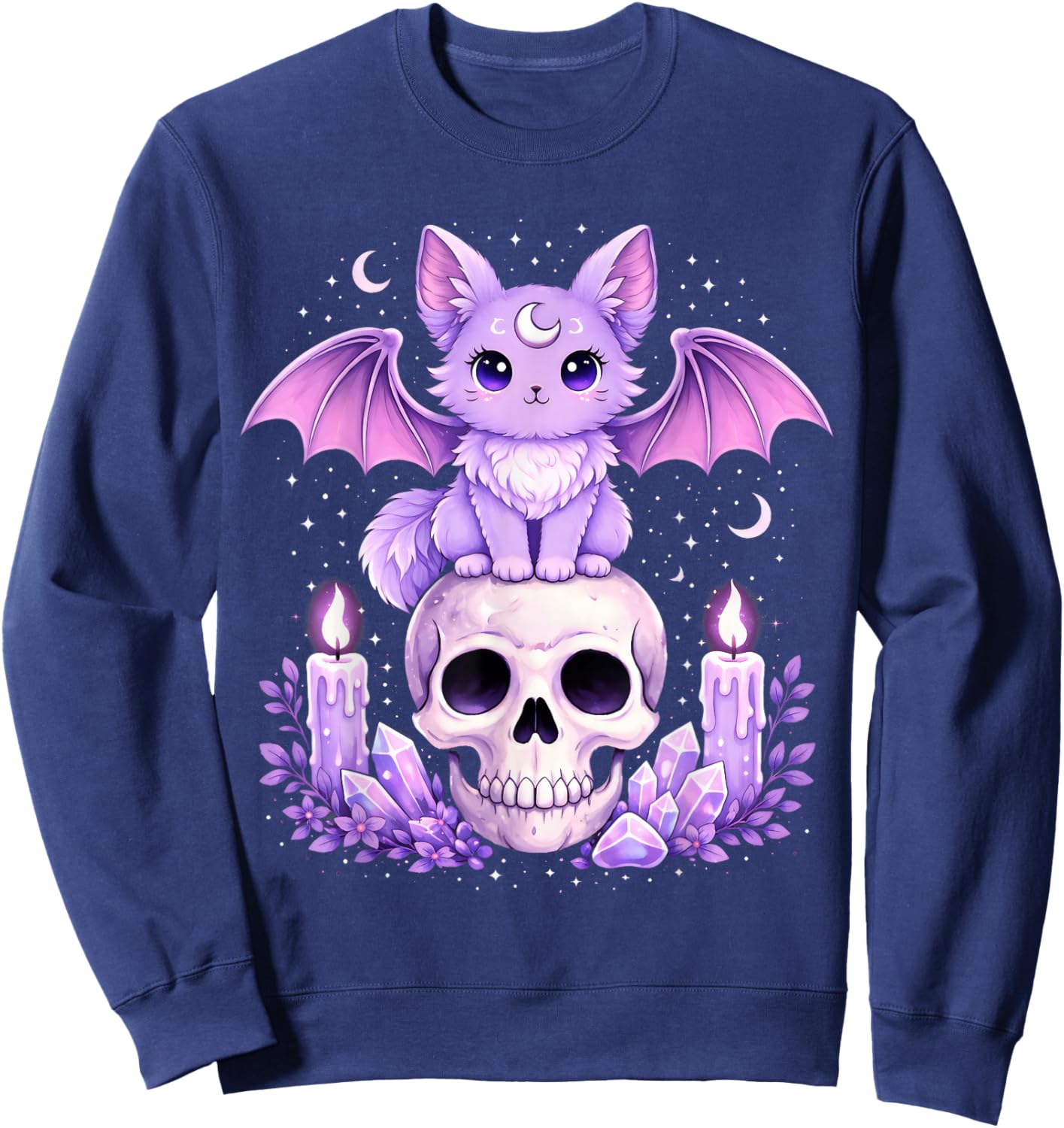Cute Goth Cat Bat Kawaii Pastel Goth Aesthetic, Girls Kids Sweatshirt - Sweatshirt | Navy