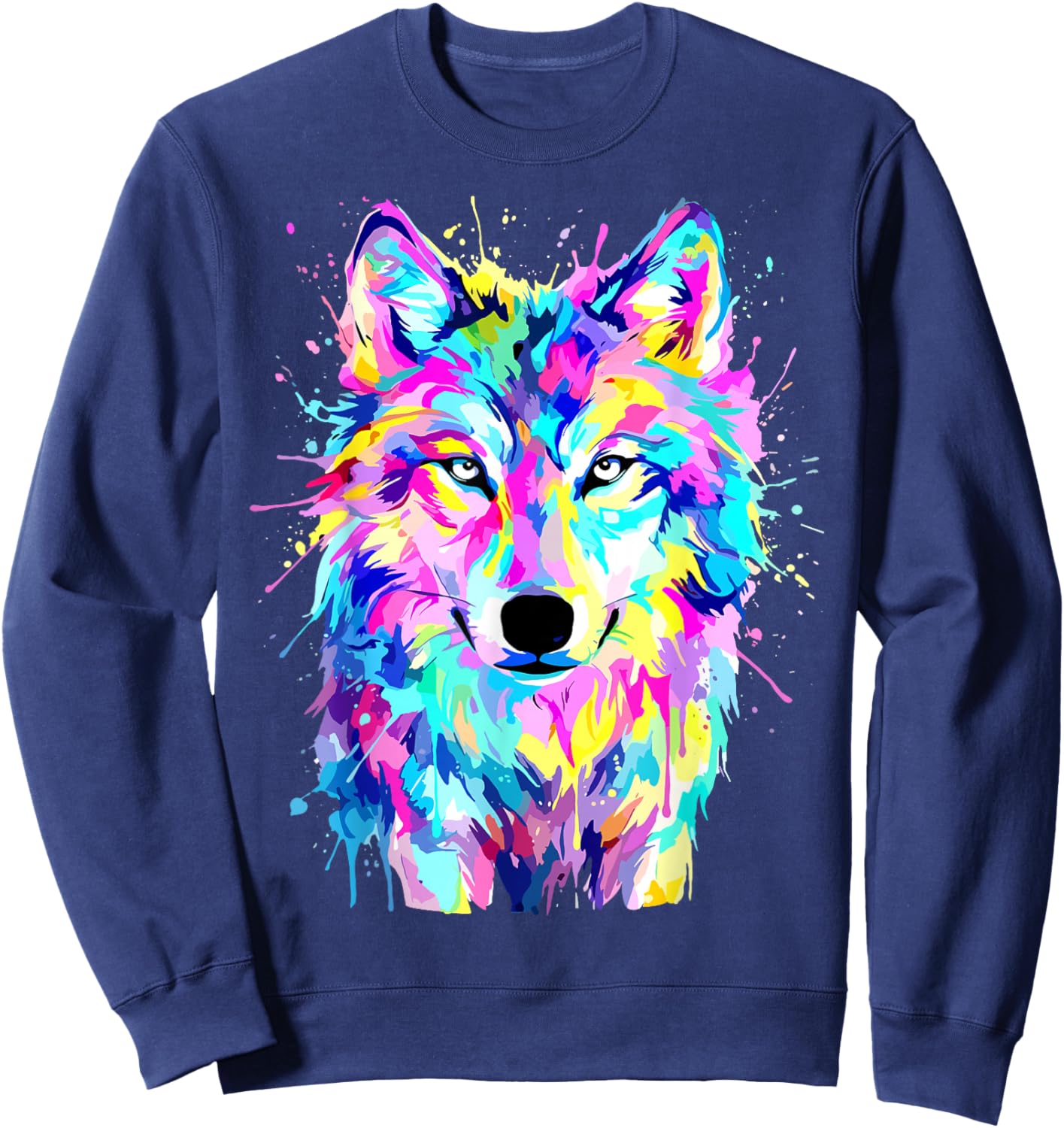 Colorful Wolf Splash Art Wildlife Animal Sweatshirt - Sweatshirt | Navy