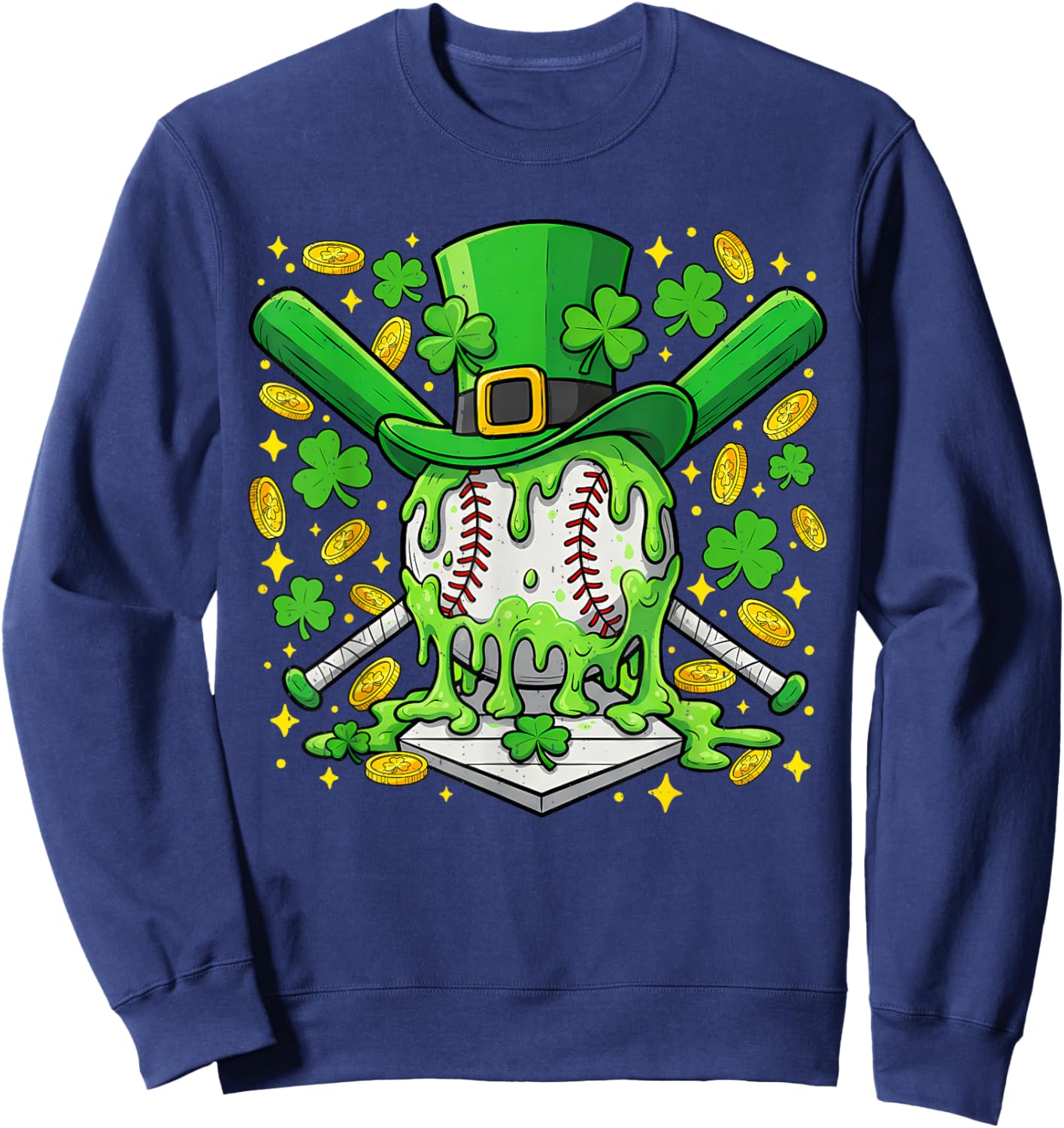 Baseball Drip Green St Patricks Day Irish Sport Boy Teen Kid Sweatshirt - Sweatshirt | Navy