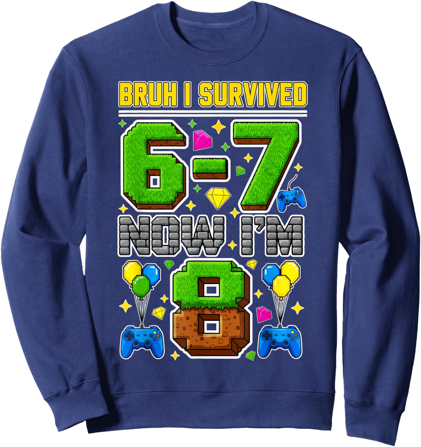 8th Birthday Bruh I Survived 6 7 Now I’m 8 Meme Kids Boys Sweatshirt - Sweatshirt | Navy