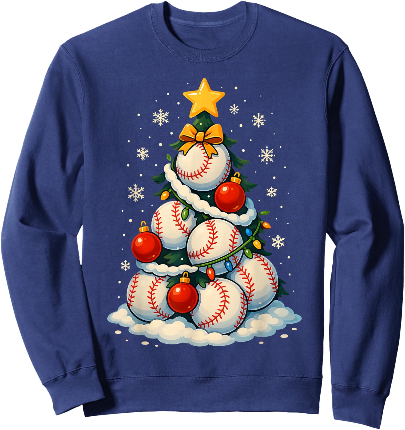 Baseball Christmas Tree Lights Santa Sport Player Lover Xmas Sweatshirt - Sweatshirt | Navy