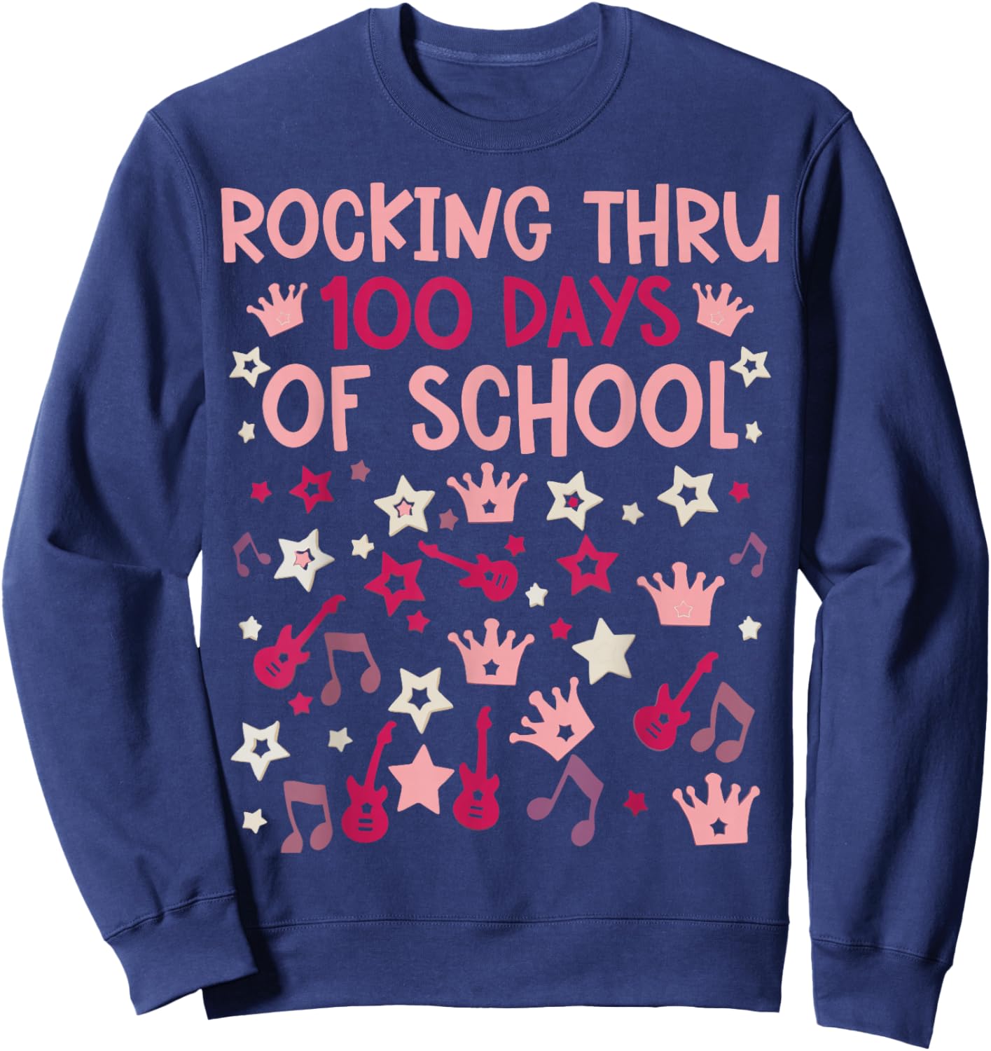Rocking 100 Days of School Music Lover Teacher Kids Sweatshirt - Sweatshirt | Navy