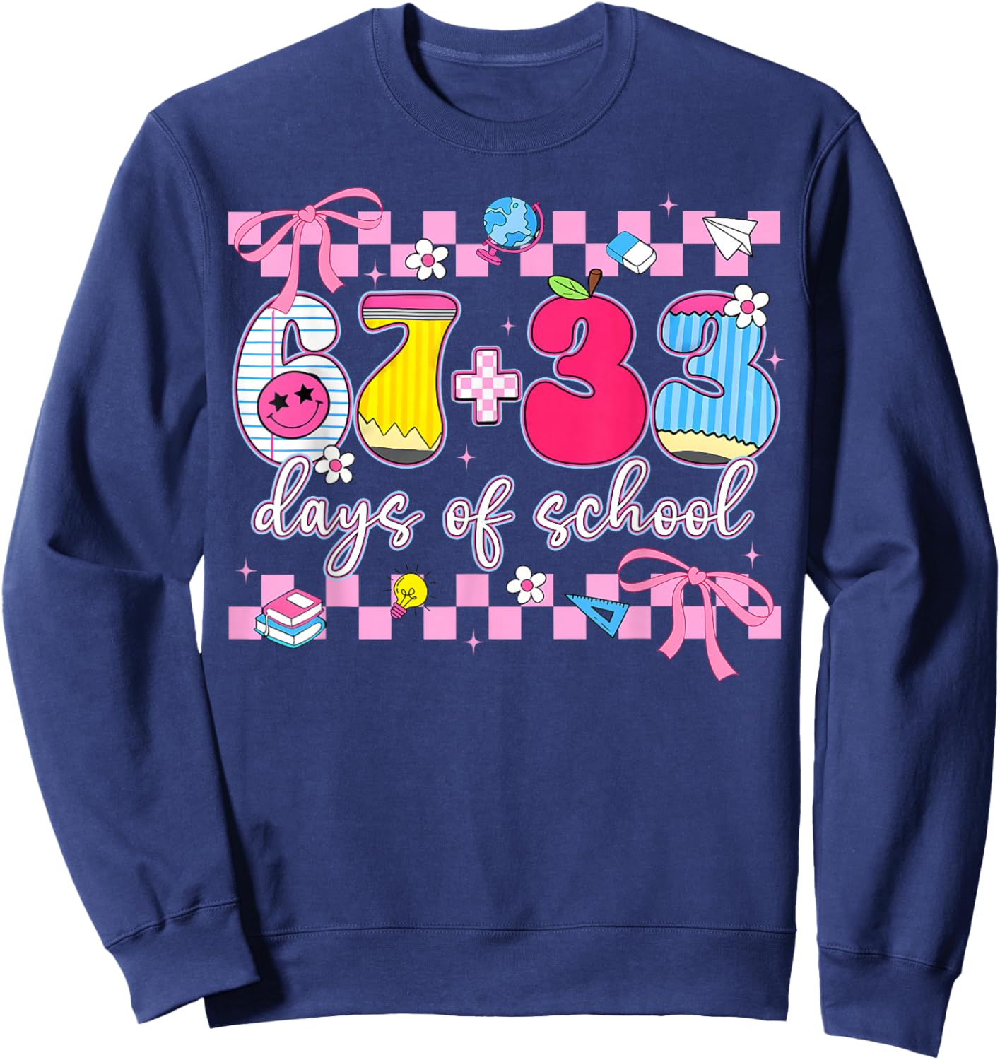 67 33 Days of School 100th Day Coquette Bow Girls Sweatshirt - Sweatshirt | Navy