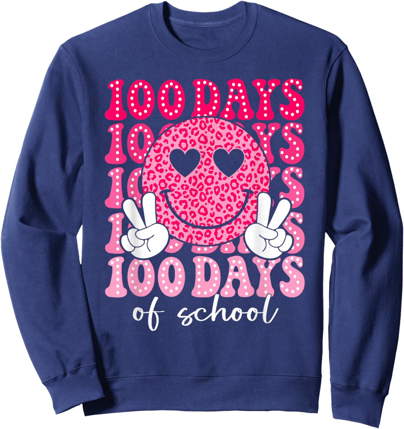 100 Days of School Retro Smile 100th Day School Teacher Kids Sweatshirt - Sweatshirt | Navy